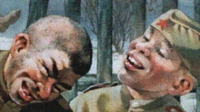 The Soviet Liberator Le Liberator Face — A classic film scene showing two men with characteristic exaggerated facial features of the Soviet Liberator meme.