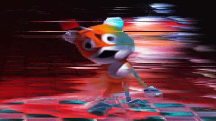 Glitched horror image of the Tails Doll character with red lighting
