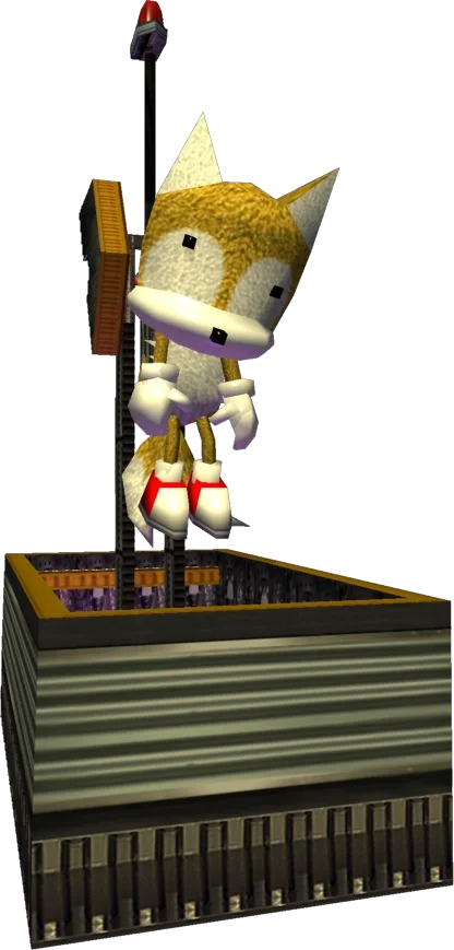 The Tails Doll — Tails Doll suspended from antenna inside an arcade prize cage