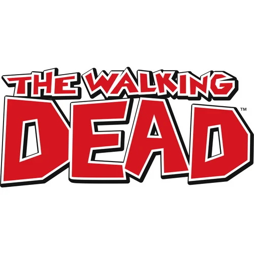 The Walking Dead comic book logo in red and white block lettering