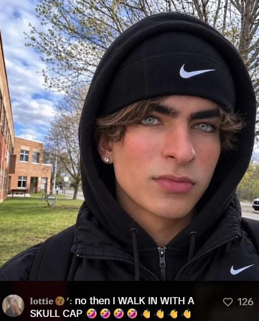 Then I Walk In — Young man in black Nike skull cap and hoodie, with meme caption about walking in with a skull cap.
