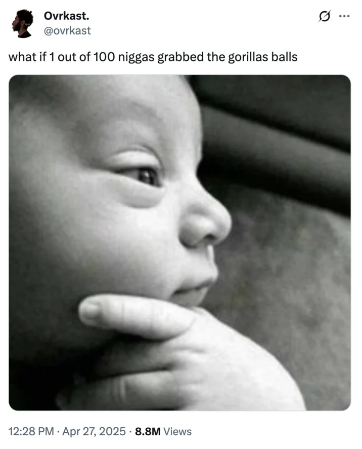 Twitter screenshot using Thinking Baby with a hypothetical caption about a gorilla