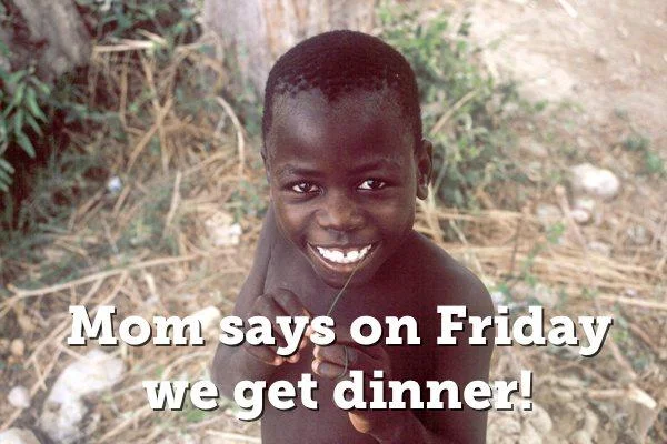 Third World Success — Smiling African boy captioned about getting dinner on Friday
