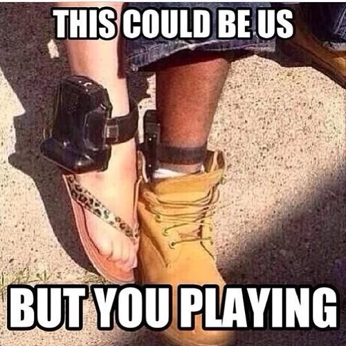 This Could Be Us But You Playing — Meme featuring close-up of two feet with mismatched footwear with impact text.