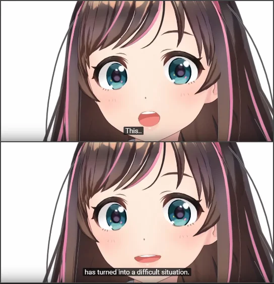 This... Has Turned Into a Difficult Situation — Vertical two-panel anime girl meme template with 'This..' above and 'has turned into a difficult situation.'