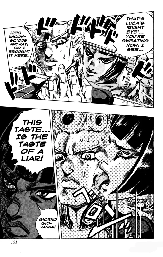 This Is the Taste of a Liar — Manga panels with Bucciarati saying 'This taste is the taste of a liar'