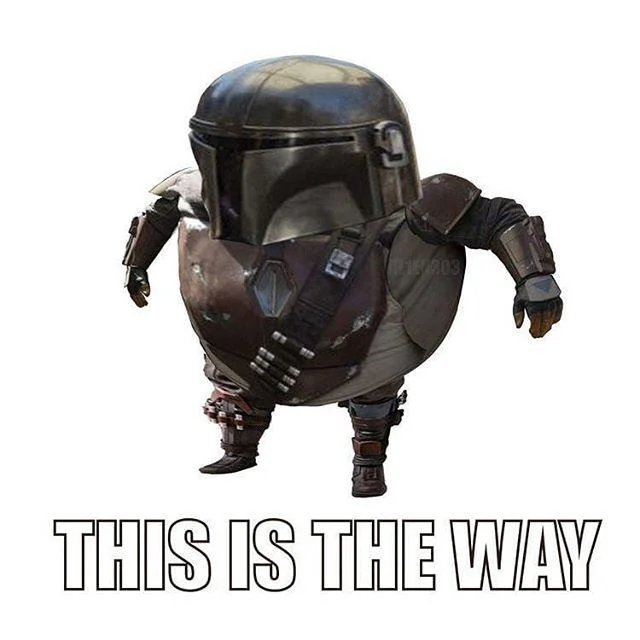 This Is The Way — Mandalorian figure centered against white background with bold outlined text phrase.