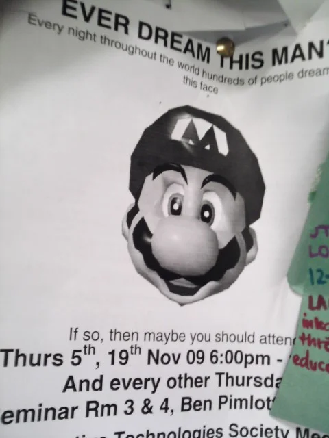This Man (Ever Dream This Man) — Printed Ever Dream This Man parody poster featuring Mario's face pinned to a corkboard.