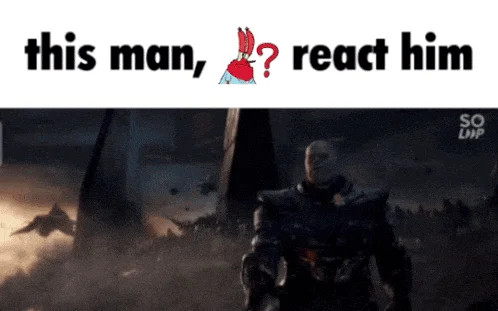 This Man Fish React Him — Image macro with 'this man, crab emoji react him' red crab emoji embedded in text.