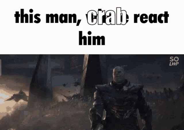 This Man Fish React Him — Image macro with 'this man, crab react him' text over dark fantasy character.