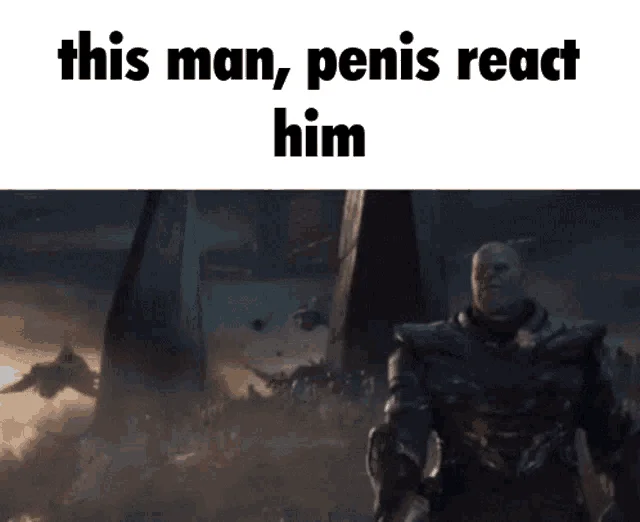 This Man Fish React Him — Image macro with explicit NSFW emoji reaction text overlay on dark fantasy character.
