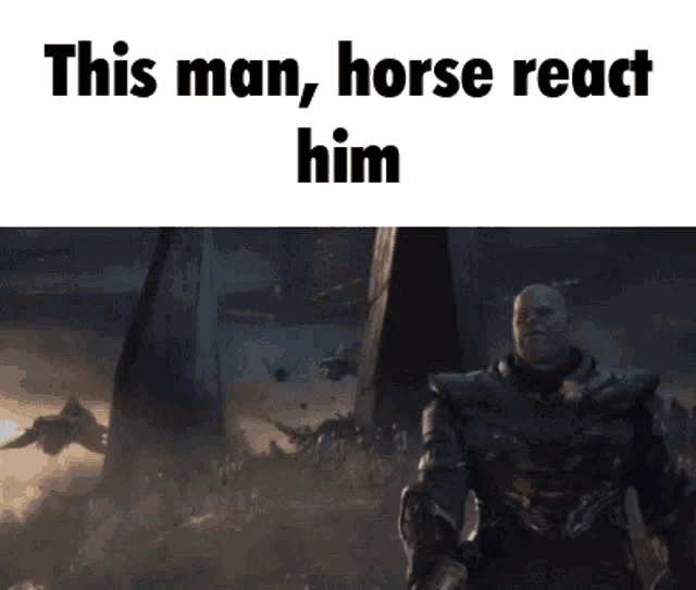 This Man Fish React Him — Image macro with 'This man, horse react him' text above dark fantasy character.