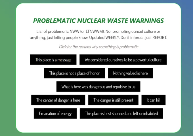 This Place Is Not A Place Of Honor — Green graphic styled as social media callout list with WIPP phrases mocking cancel culture.