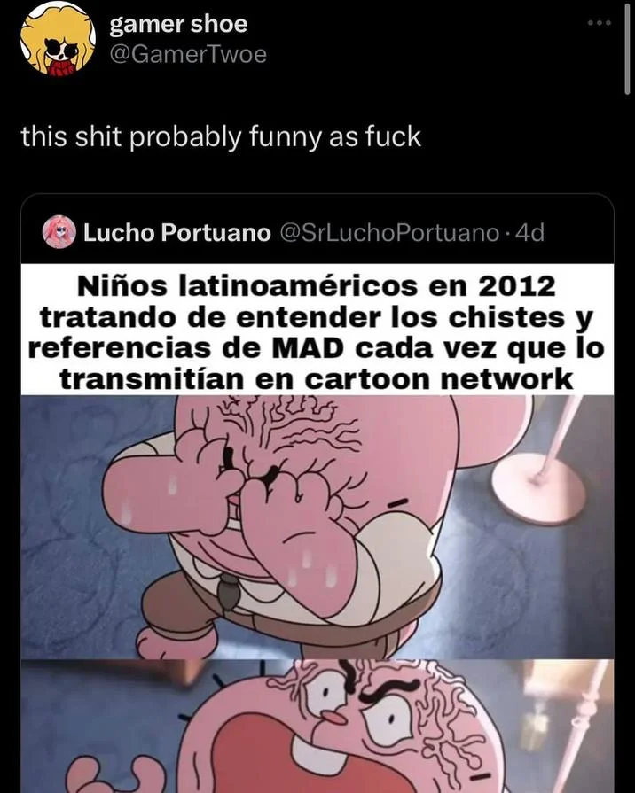 This Shit Probably Funny as Fuck — Tweet by @NxtDeterio using the meme image to joke about obscure Family Guy references to white celebrities