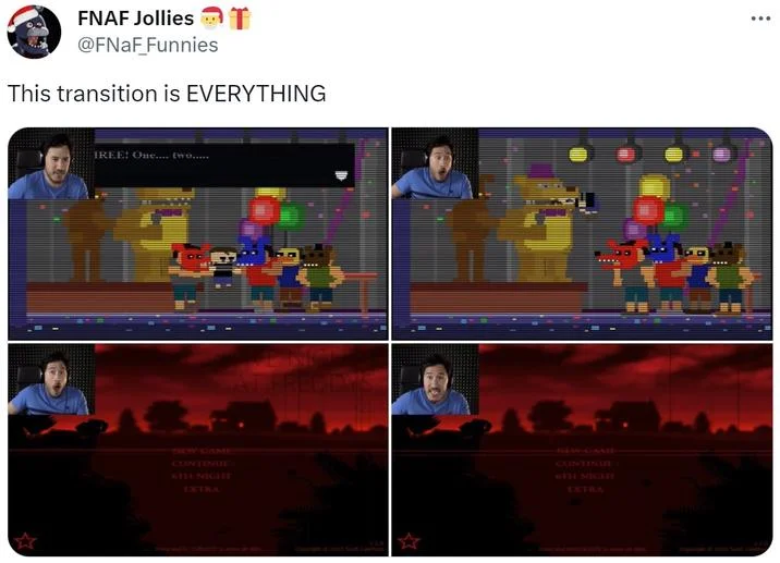 This Transition Is Everything — Video game footage transitioning from bright colorful scenes to dark fiery environments.