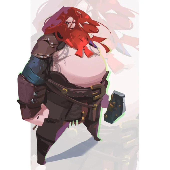 Thor God Of War Ragnarok — Stylized fan art female reimagining of GoW Thor with same heavyset build in anime style.