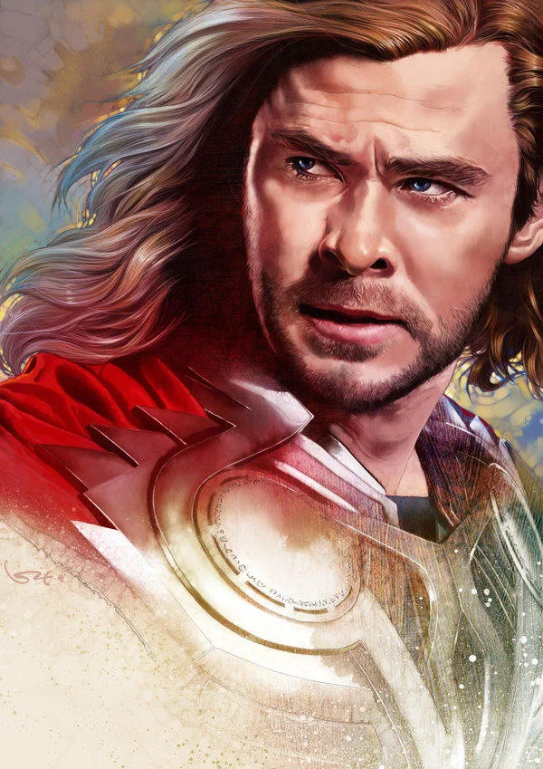 Painted portrait of Chris Hemsworth as MCU Thor