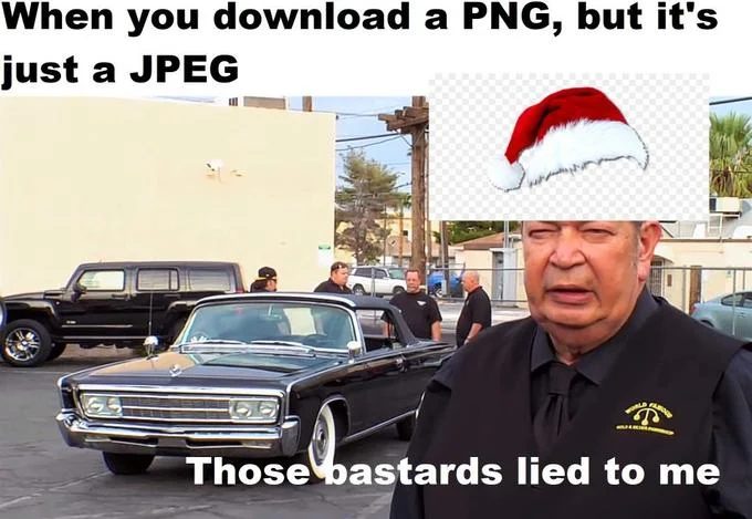 Those Bastards Lied To Me — English version of PNG/JPEG meme with Old Man Harrison and transparent-background Santa hat.