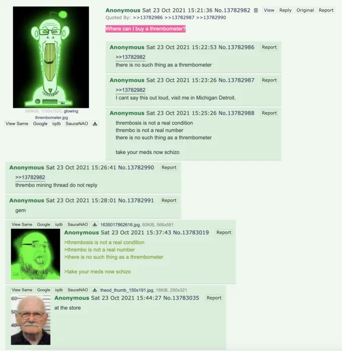 4chan thread asking where to buy a thrembometer with soyjak and old man images.