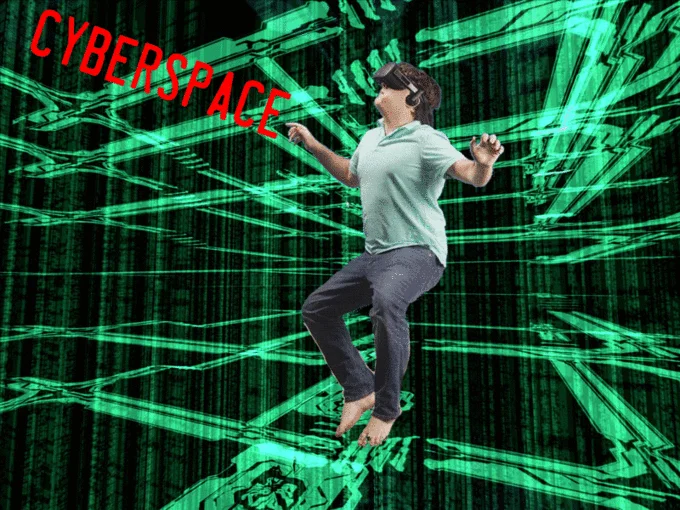 TIME's Virtual Reality Magazine Cover — Animated meme of Palmer Luckey in a Matrix-style green cyberspace with the text 'CYBERSPACE.'