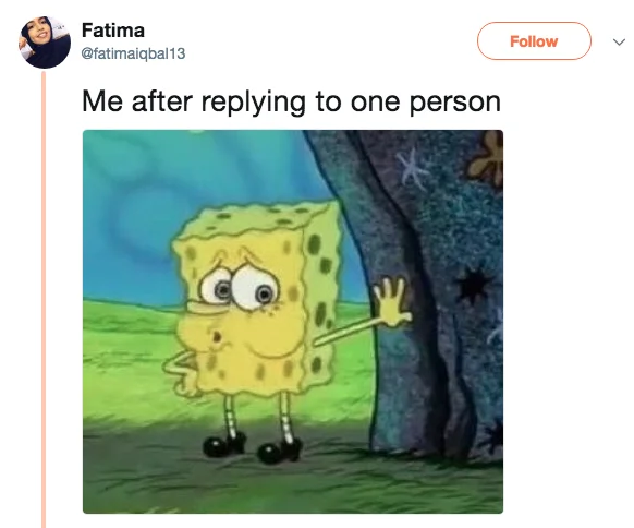 Tweet by @mckenziedenisee using tired SpongeBob to describe putting a fitted sheet on alone