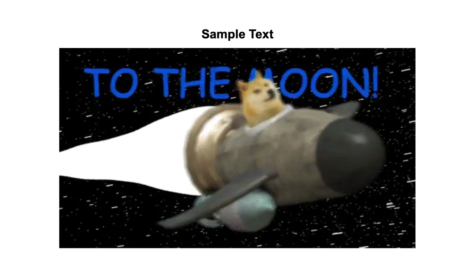To The Moon — Rocket carrying Doge meme face launches through starry space toward the moon.