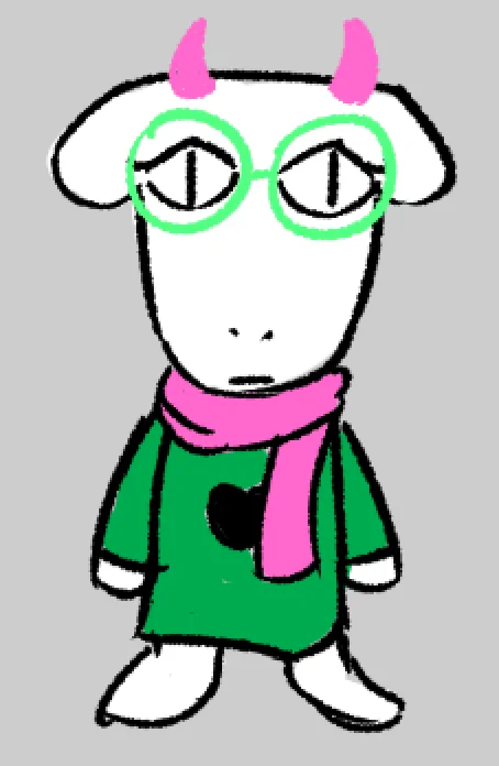 Chibi illustration of Togore Dreemurr wearing green glasses, a pink scarf, and a green sweater.