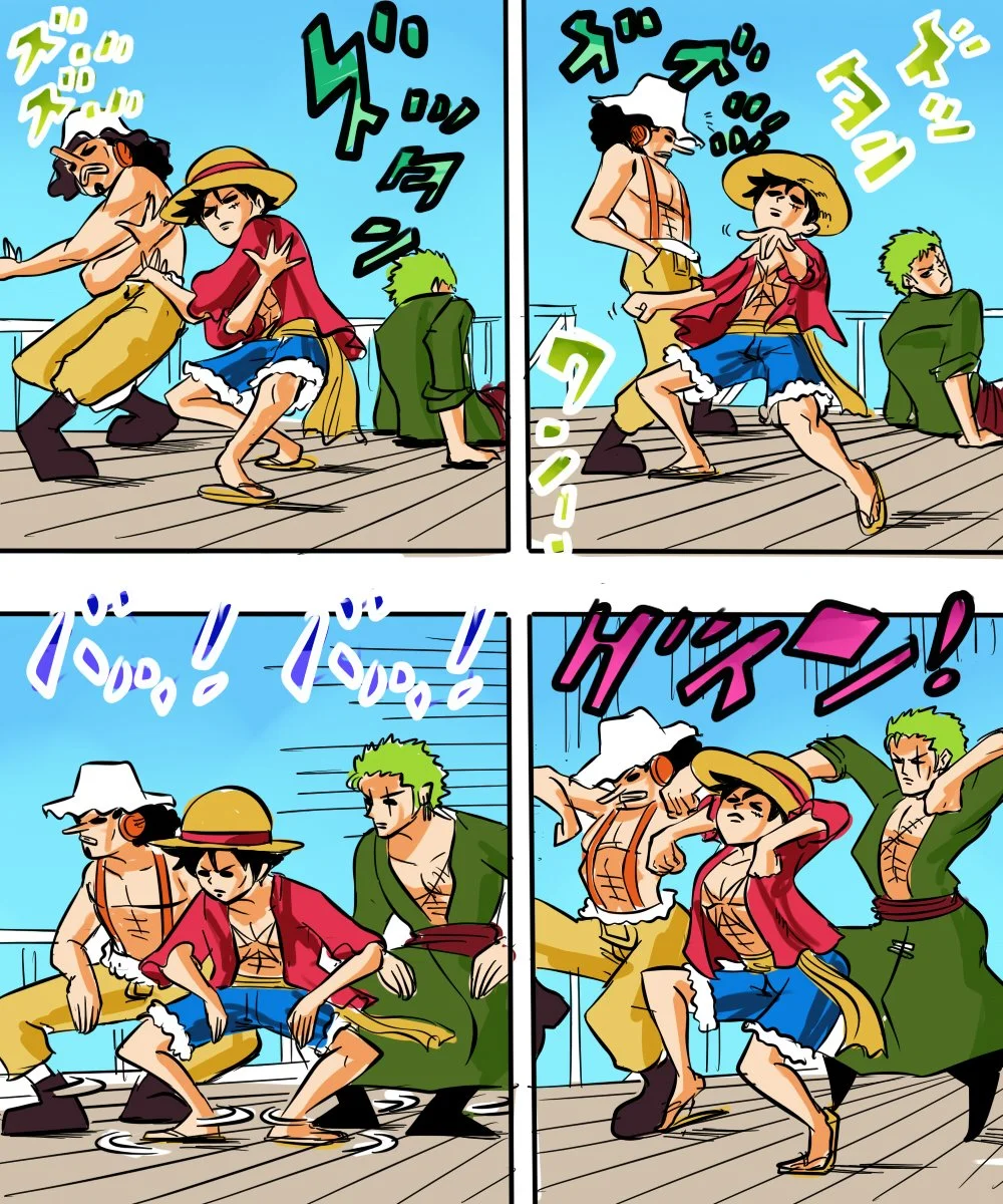 Kingdom Hearts fan art comic of Goofy, Sora and Donald doing the torture dance