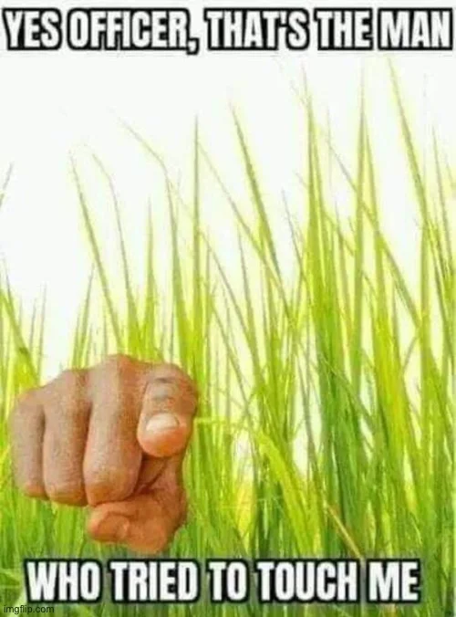 Touch Grass — Clenched fist holding or touching grass with multi-line captions and comedic reference.