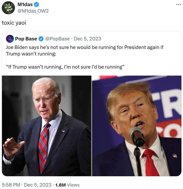 Toxic Yaoi Doomed Yaoi — Twitter post labeling Biden and Trump political rivalry as toxic yaoi