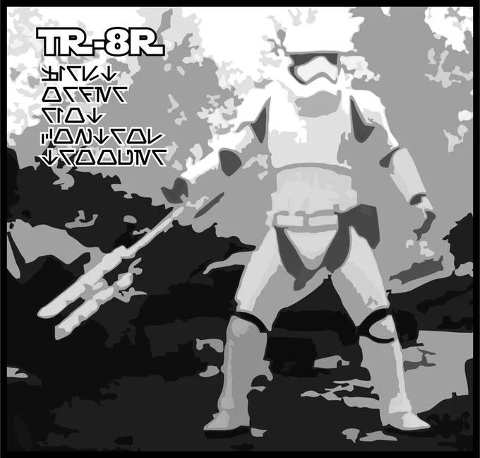 TR-8R the Stormtrooper — Funko Pop figure of TR-8R stormtrooper on Star Wars base in a casual home photo