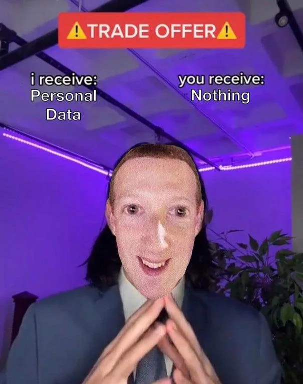 Trade Offer with man in suit showing personal data versus nothing exchange.