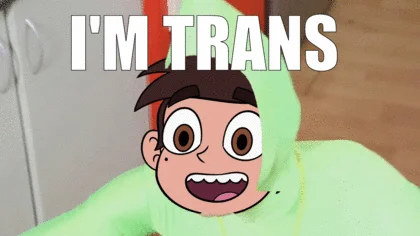Trans Marco Theory — Still of Marco Diaz in green bunny hoodie with white text 'I'M TRANS' overlay.