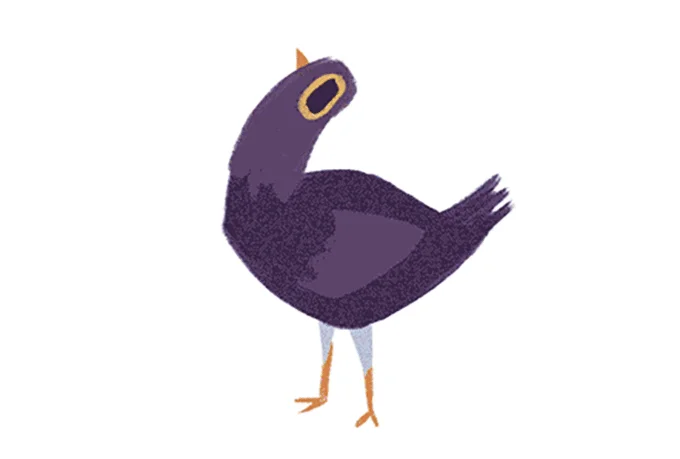 Trash Doves — Animated GIF of purple cartoon pigeon headbanging