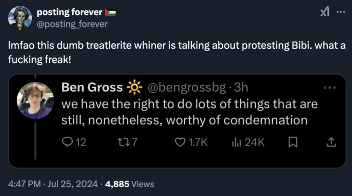 Treatler Treatlerite — X post from posting_forever calling someone a 'dumb treatlerite whiner'
