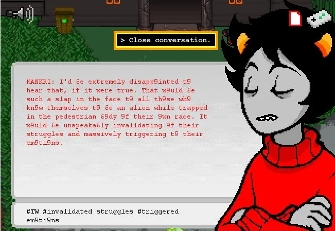 Homestuck Kankri Vantas delivering a monologue about triggering invalidation