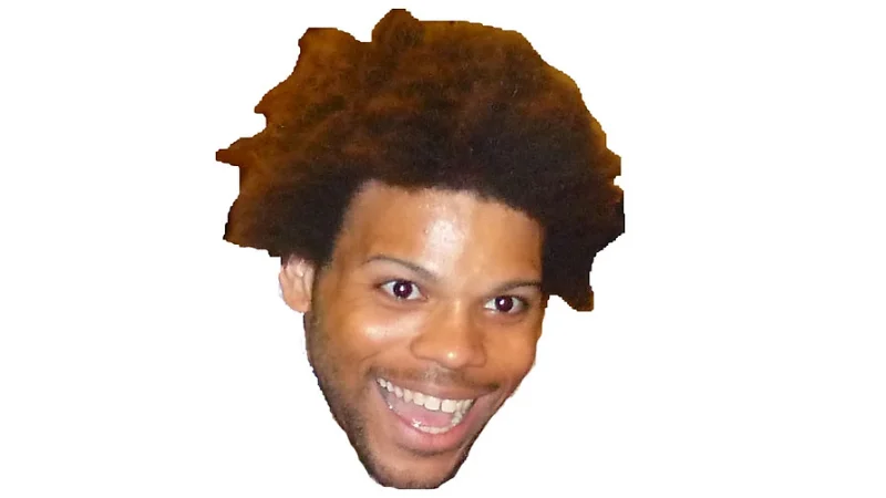 Cutout of smiling Black man with afro on white background, the TriHard emote source