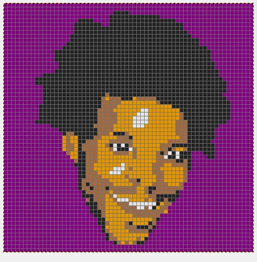Pixelated version of the TriHard emote face on purple grid background