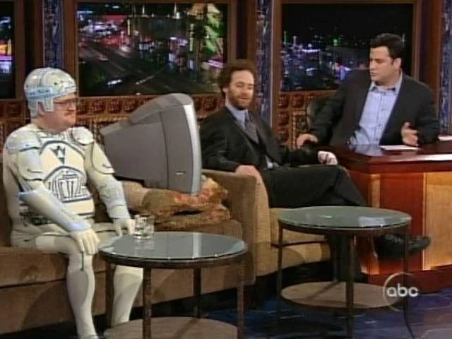 Tron Guy Jay Maynard appearing in costume on Jimmy Kimmel Live