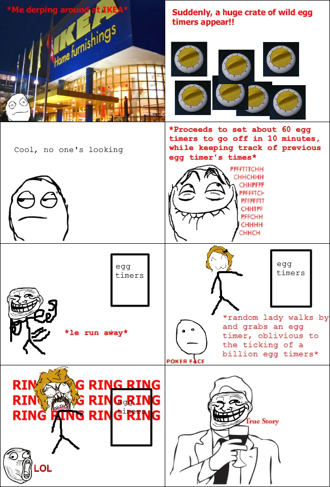 Rage comic about IKEA egg timer prank ending with True Story panel