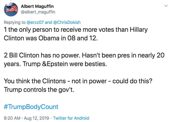 Trump Body Count — Twitter post discussing voting power and political control with hashtag.