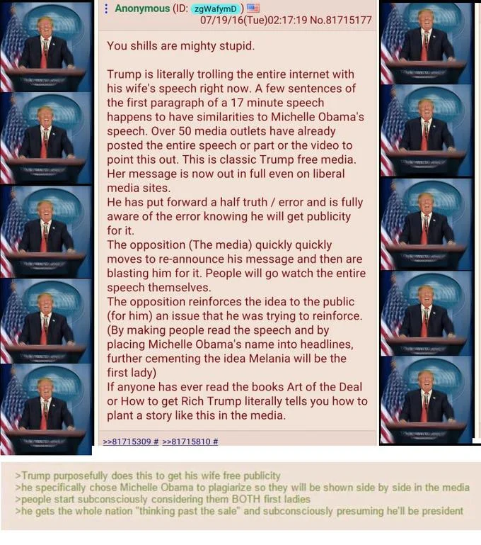 Trump Is Playing 4D Chess — 4chan post arguing Trump planted half-truth in Melania's speech.