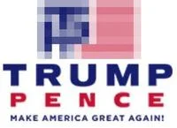 Trump Pence Logo — Trump-Pence logo with digitally pixelated monogram mimicking censorship.
