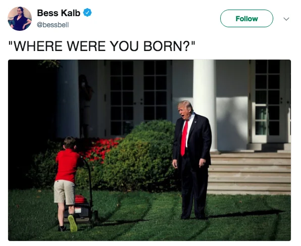 Trump Yelling At Lawn Mowing Boy — Twitter post showing Trump yelling 'WHERE WERE YOU BORN?'