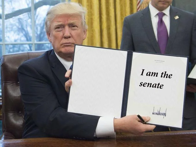 Trump's First Order of Business — High-resolution Trump holding executive order folder reading 'anime is now illegal'.