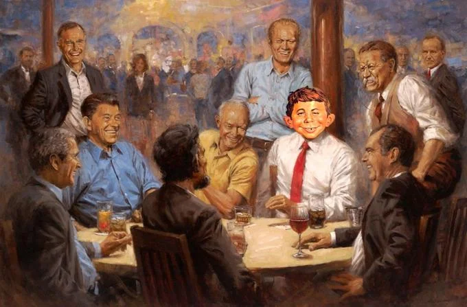 Trump's Republican Presidents Painting — Republican Club painting with Trump's head swapped for Alfred E. Neuman