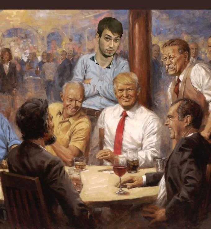 Trump's Republican Presidents Painting — Republican Club painting with Ford's face swapped for a meme character