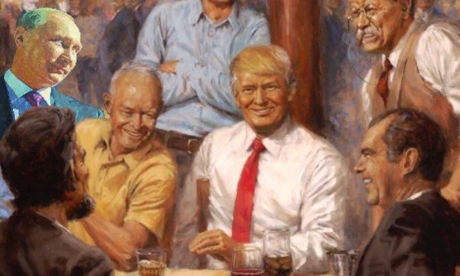 Trump's Republican Presidents Painting — Close-up of Republican Club painting with Putin photoshopped in