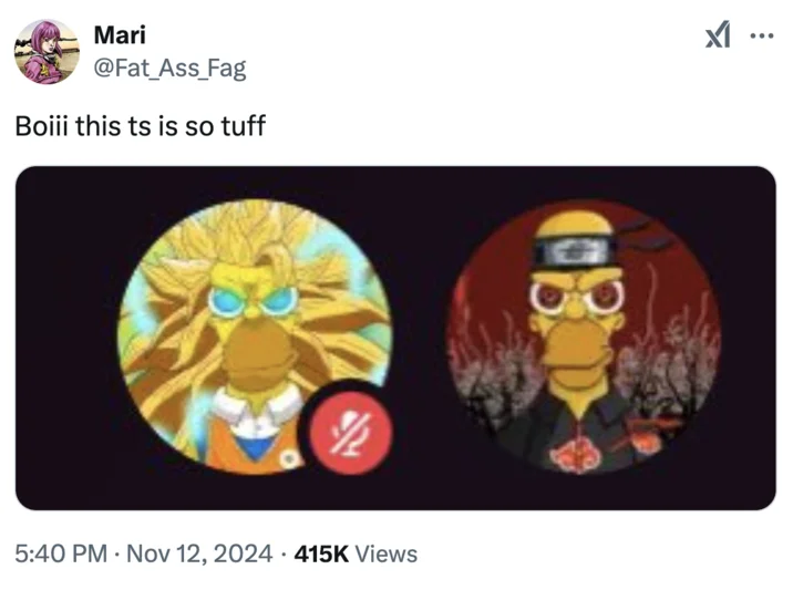 Tuff So Tuff The Way He X Is So Tuff — Tweet 'Boiii this ts is so tuff' above Homer Simpson anime-crossover profile pictures