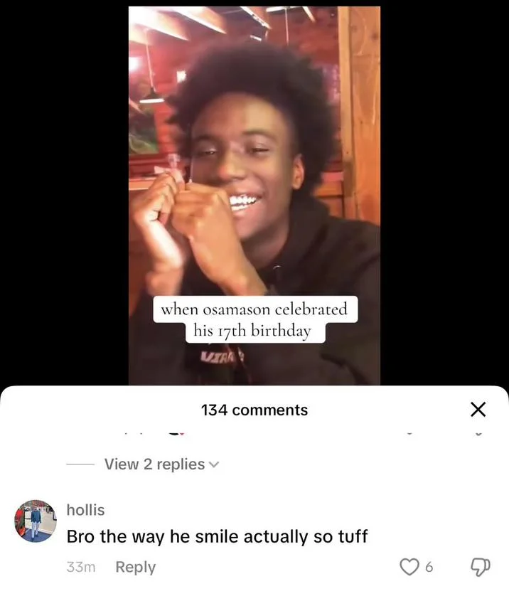 Tuff So Tuff The Way He X Is So Tuff — TikTok video of Osamason with 134 comments and the viral 'so tuff' reply visible